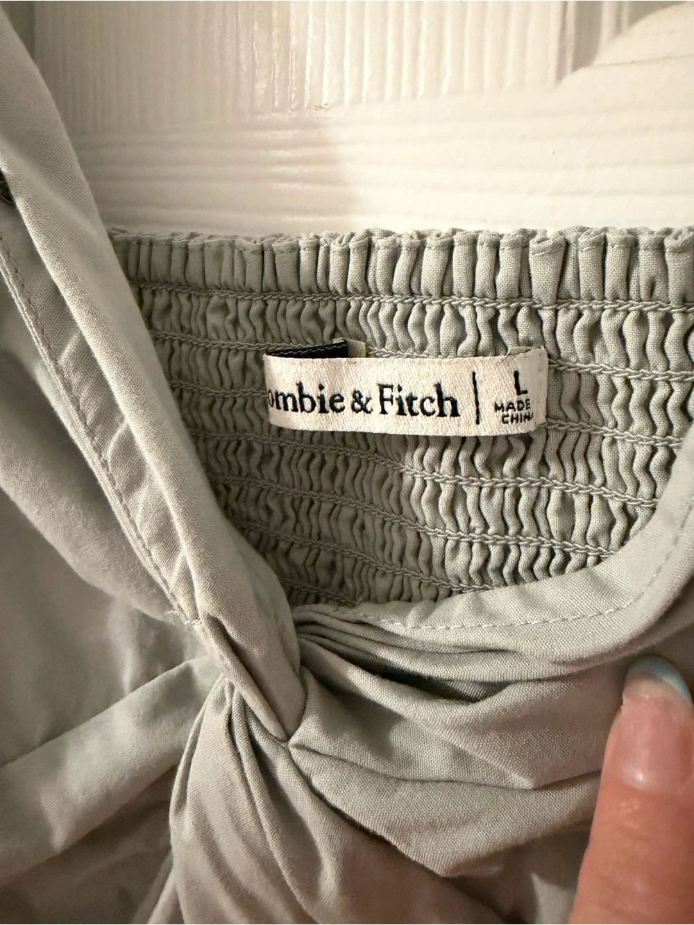 Abercrombie & Fitch Light Sage Twisted Front Puff Sleeve Blouse